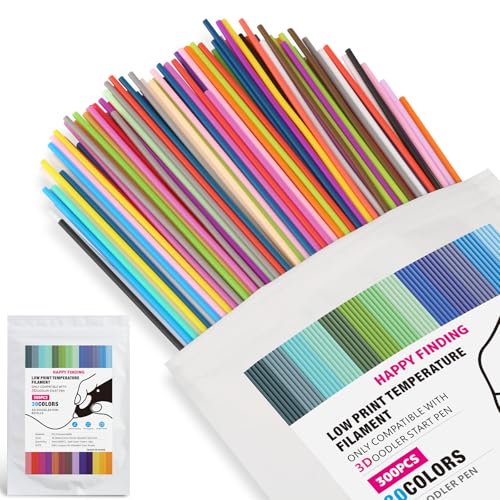 300PCS 3D Pen Filament Refill for 3Doodler Start+ 3D Pen, 30 Colors for 3Doodler Start 3D Printing Filament Refill Bag,Low Printing Temperature 2.5mm PCL Filament