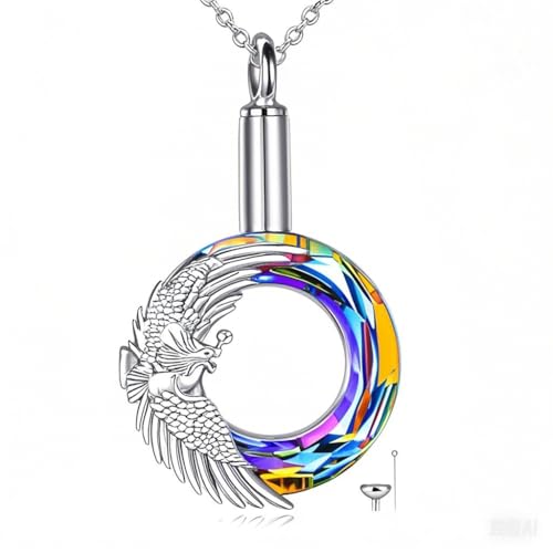 VONALA Phoenix 925 Sterling Silver Urn Necklace Crystal Pendant for Ashes Memorial Jewelry Gift for Women Men Christmas Birthday