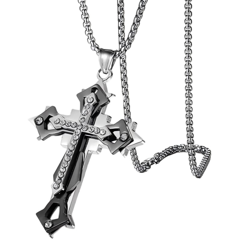Elegant Silver Plated Crystal Cross Necklace Pendant Stainless Steel Chain Gothic Faith Jewelry for Women Religious Gifts