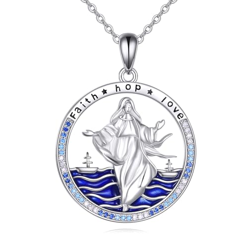 YAFEINI Maria Stella Maris Patron Saint Catholic Necklace Virgin Mary Necklace