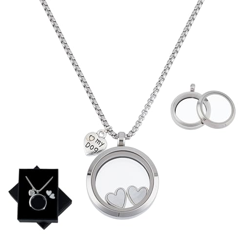 NICENEEDED Pet Fur Memorial Necklace, Dog Ashes Keepsake Necklace, Transparent Glass Circle Small Pet Urn Pendant Memorial Jewelry for Pet