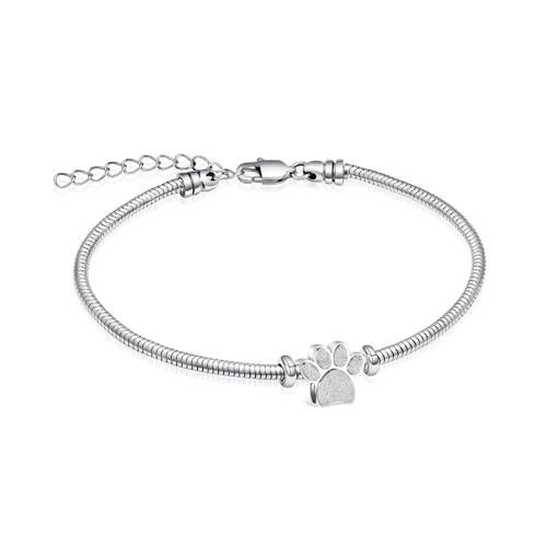 Urn Bracelet for Ashes for Women Men Dog Cat Paw Print Pet Cremation Jewellery Adjustable Memorial Keepsake Snake Link Bracelet silver