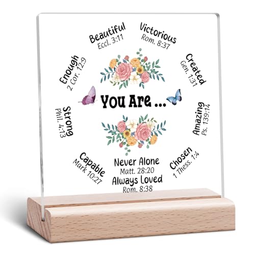 Christian Gifts for Women Acrylic Plaque Religious Gifts Inspiration Spiritual Clear Desk Decorative Sign Catholic Present Bible Verse Faith Keepsake for Friend Acrylic Sign With Wooden Stand