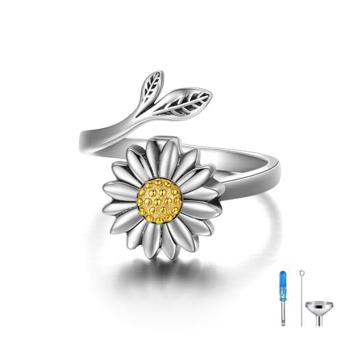 Sunflower Cremation Ring for Ashes 925 Sterling Silver Daisy Urn Ring Jewelry Keepsake Hair Memorial Locket for Women Mom 8