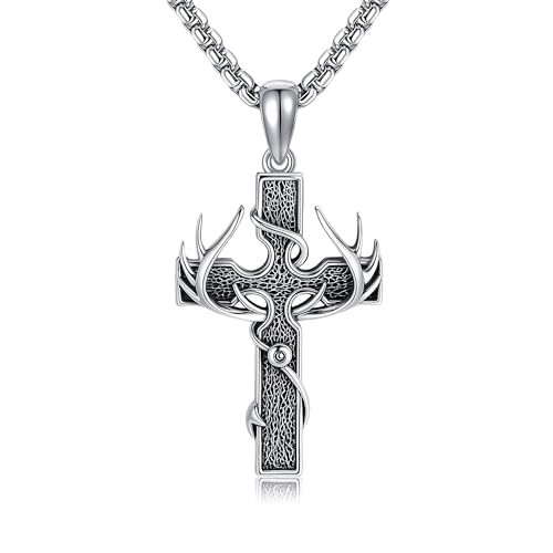 Thorn Crown/3D/Orthodox/Jerusalem/Crucifix Jesus/Baphomet Cross Necklace 925 Sterling Silver Cross Necklace for Men Religion Jewelry for Men Fishing