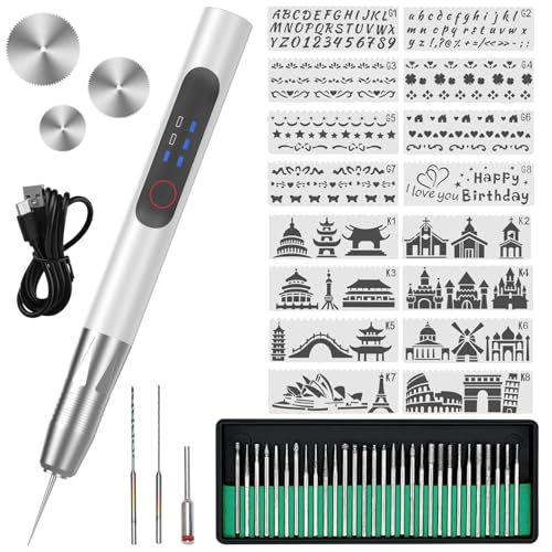 Engraving Pen Tool Kit, USB-C Rechargeable Electric Engraver Silver