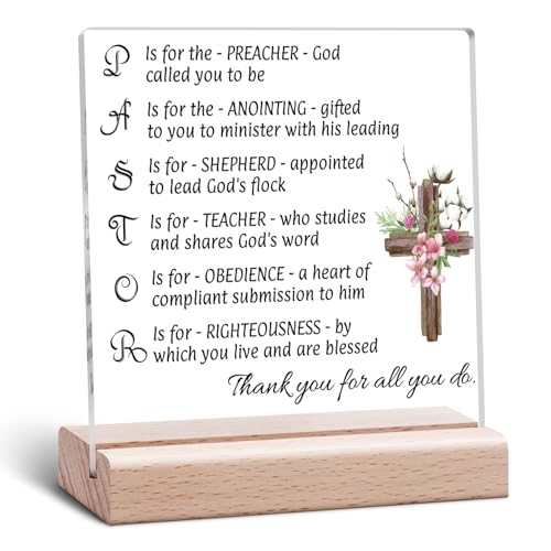 Pastor Appreciation Gifts Pastor Gift Clear Desk Decorative Sign Religious Christian Present for Men Office Decor Appreciation Day Birthday Acrylic Sign With Wooden Stand for Desk Table Shelf