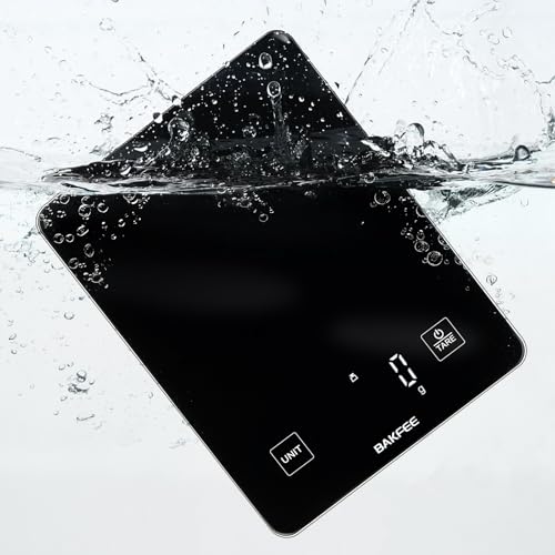 10kg Rechargeable Digital Kitchen Scale, IP67 Waterproof Food Scale with 1g Precision, USB Rechargeable, LED Display, Tempered Glass Surface, for Baking, Cooking, Making Sourdough Bread. Black