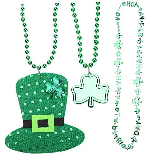 KOMBIUDA . Patricks Day Accessory Plastic Bead Necklace 4 Leaf Beaded Jewelry for Women