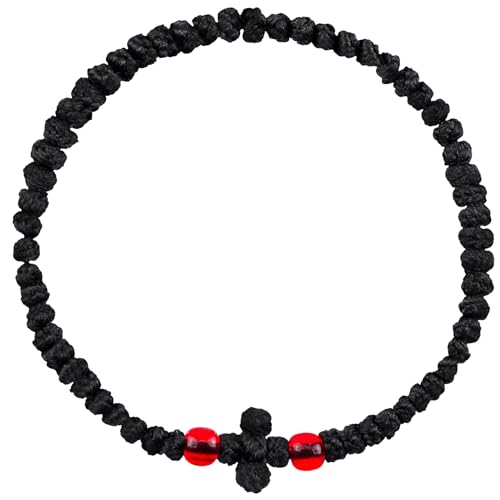 Pndeyo 1pc Orthodox Prayer Rope, 6.69in, with Red Bead, Black Black&Red 6.69in/17cm