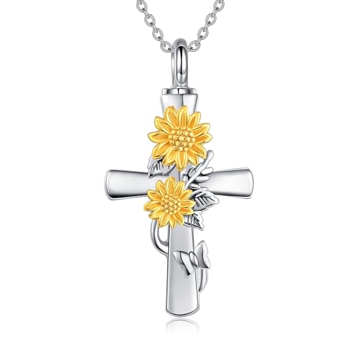 Urn Necklace for Ashes Sterling Silver Cat Horseshoe Sunflower Necklace Jewellery Cremation Jewellery Remembrance Condolence Gift for Loss Memorial for Women
