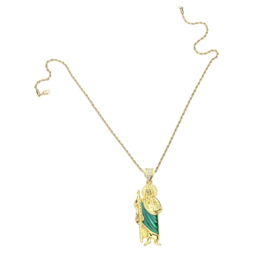Gold Color Saint. Jude Pendant Necklace Adjustable Length Neckchain Religious Choker Unisex Jewelry for Men and Women
