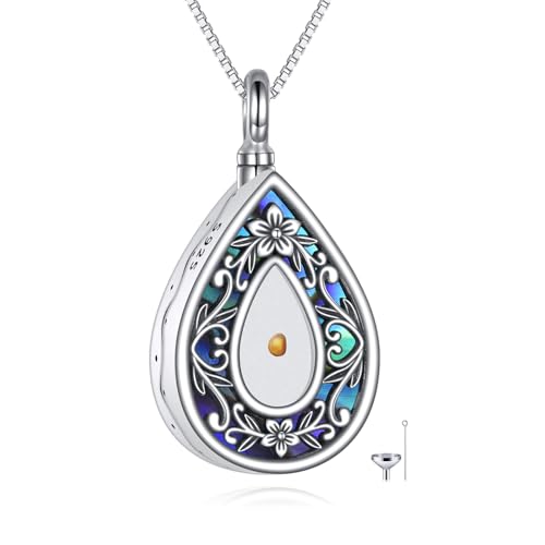 URONE Mustard Seed Urn Necklace for Ashes Sterling Silver Flower Pendant Memorial Gifts Keepsake Memory Cremation Jewellery for Women