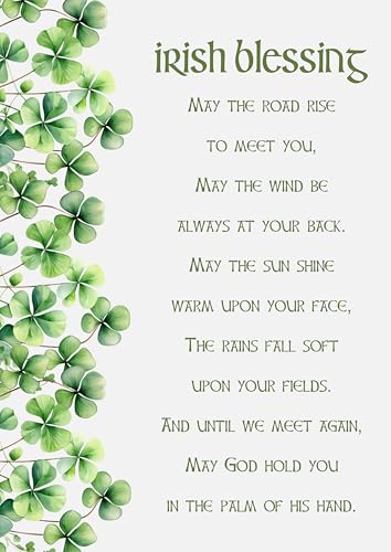 Traditional Irish Blessing Wall Art with Shamrock Design, Celtic Prayer Print, Green Typography. Size A4