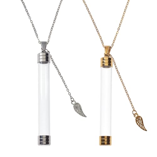 2 Colors Column Glass Bottle Pendant Necklaces Cat Whisker Holder Brass Cable Chain Necklaces Jewelry Charm Urn Ashes Memorial Pendant Keepsake for Cat Whiskers Pet or Human