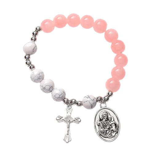 VALICLUD Glass Cross Bracelet Beaded Rosary Bracelet Jewelry Pendant for Womens Religious Occasion