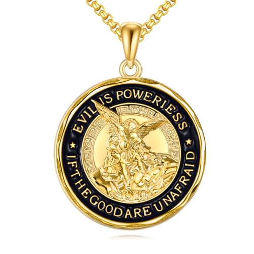 VONALA St Michael Necklace 925 Sterling Silver The Archangel Pendant Patron Amulet Medal Jewelry for Men