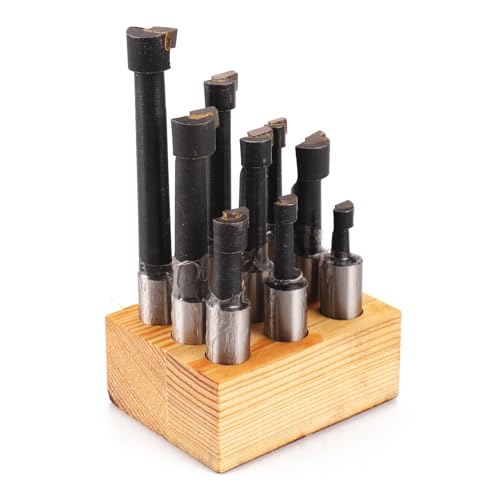 9-Piece 1/2" Boring Bar Set - C6 Carbide Tipped Lathe Tools Kit for Metal Turning, Drilling, Milling (Includes Base) 1/2 in