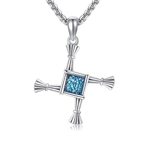 URONE Saint Brigid Cross 925 Sterling Silver Turquoise St Brigid Cross Pendant Religious Amulet Pagan Jewellery Gifts for Women Men