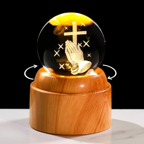 Arikyrist Crystal 3D Praying Hand Rotatable Ball Religious Gifts for Women Cross
