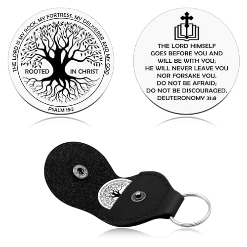 Heigebi Religion Gift for Women Men Pocket Hug Token Bible Verse Gift for Friend Christian Challenge Coin Birthday Christmas Graduation Present Inspirational Keychain Double Sided Message Engraved