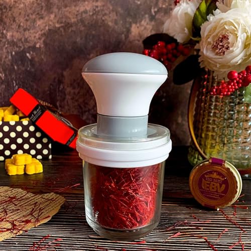 Deluxe Saffron Mill Grinder – Handheld Glass Spice Grinder for Cooking, Tea, and Herbal Use – Fine Powder Mortar with Mesh – Durable Design with Moisture-Proof Lid (1, Grey) 1