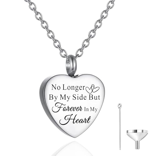 No Longer By My Side But Forever In My Heart Cremation Urn Necklace Pendant Ashes Memorial Locket Keepsake in Stainless Steel Gift For Mum Dad Sister Brother Grandma Grandpa