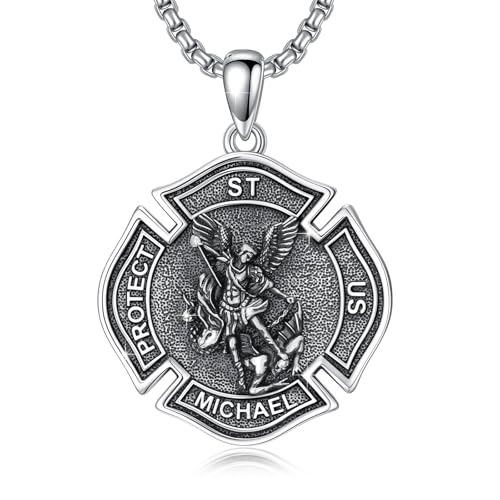 TRISHULA Saint Medal 925 Sterling Silver Necklace St Florian Archangel Michael Poseidon St Christopher Amulet Religious Jewellery Unisex Gift St. Michael necklace