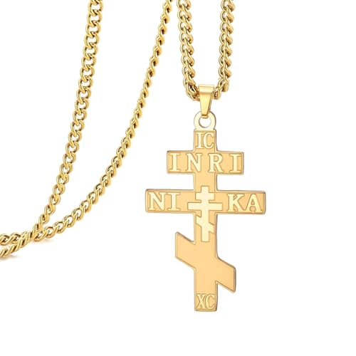 Russian Orthodox Cross Necklace IC XC NIKA Eastern Cross Jesus Christ Pendant Greek Byzantine Amulet Retro Religious Christian Jewelry Catholic Gift for Women Men gold 2