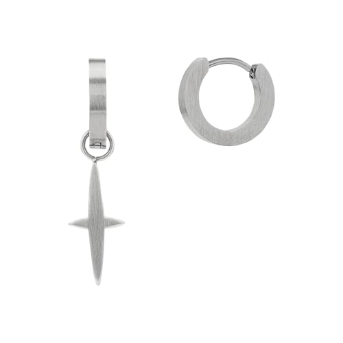 AMOR - AMR-E0131 Men's Stainless Steel Earrings - Silver - Cross Hoop Earrings