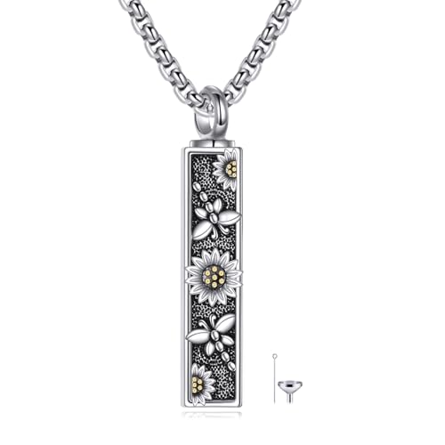 VONALA 925 Sterling Silver Square Sunflower Dragonfly Urn Necklace for Ashes Memorial Jewelry with Always in My Heart Engraving for Women