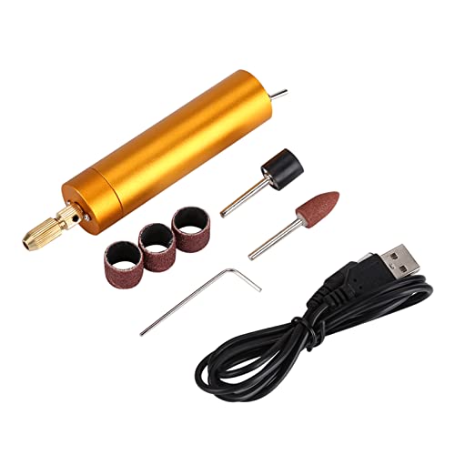 BORDSTRACT USB Mini Electric Drill Set, Aluminum Alloy DIY Grinding Polishing Engraving Machine, for Wood Plastic Acrylic Metal (180 Gold Edition Set 1) 180 Gold Edition Set 1