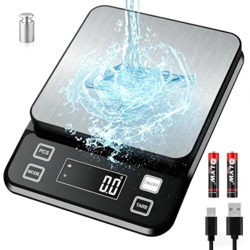 Diyife Full Waterproof Kitchen Scales Rechargeable, 0.1g/10kg, 10 Units Black 10KG