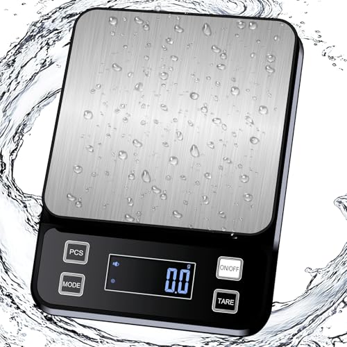 Waterproof Kitchen Scales IPX67, 10kg/22lbs Food Scales with 0.1g High Precision, 10 Units, TYPE-C Rechargeable, Stainless Steel Pan, LCD Display, for Baking, Cooking 10kg-Black