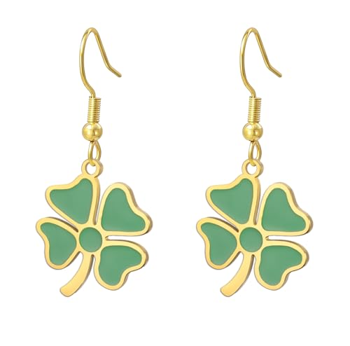 Four Leaf Clover Earrings Green Shamrock Drop Dangle Earrings Good Lucky Charm Friendship Jewelry St Patricks Day Accessories Irish Gift for Women gold