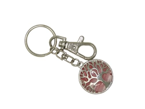 N543 Tree of Life Keychain with Cherry Quartz Charm – Lucky Spiritual Keyring for Women & Men – Healing Crystal Gift for Car, Bag, Purse, or Backpack Accessory