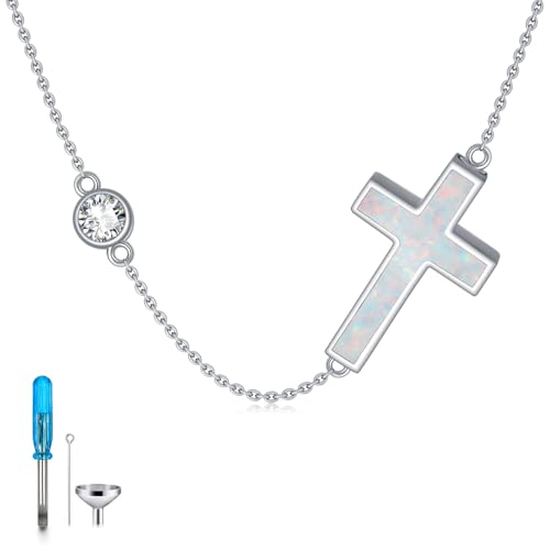 Urn Necklaces for Ashes for Women 925 Sterling Silver Cremation Memory Pendant Necklace Jewellery Keepsake for Human Ash Gifts Cross