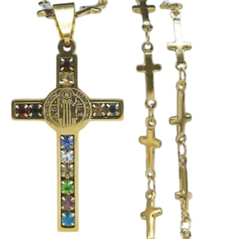 Gold St Saint Benedict Cross Pendant Necklace Protection Medal Crucifix F13