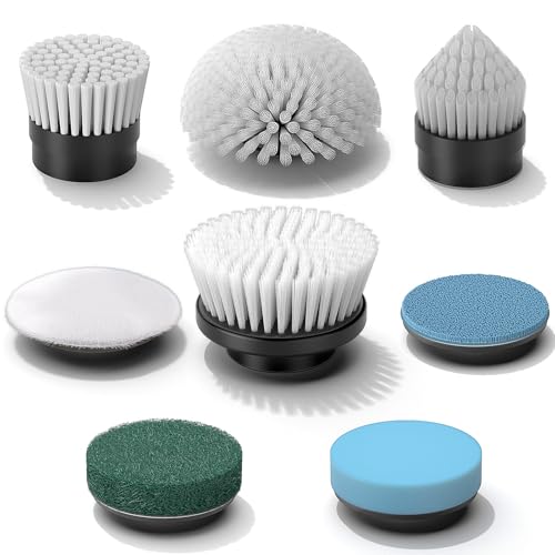 YKYI 8-in-1 Electric Cleaning Brush Head Set, Multi-Surface Attachments for Bathroom, Kitchen, Car, Leather