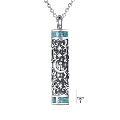 Cat Urn Necklace for Ashes Sterling Silver Turquoise Pet Cremation Memorial Keepsake Jewellery for Ashes for Women