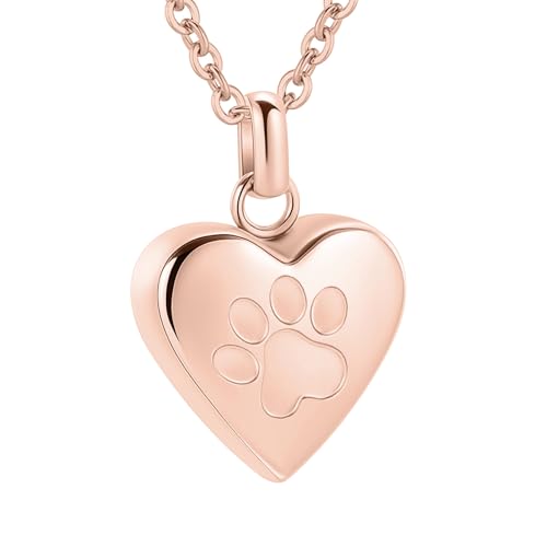 Pet Heart Cremation Jewelry For Ashes For Dog/Cat Paw Stainless Steel Memorial Locket Urn Necklace Paw Print Pet Heart Urn Necklace Memorial Keepsake Jewelry Ashes Rose Gold