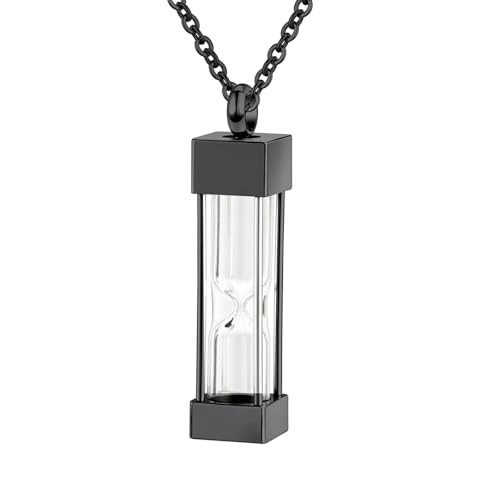 Glass Hourglass Cremation Jewelry Necklace for Ashes Memorial Lockets for Stainless Steel Keepsake Urn Ashes Pendants for Women/Men Loved One Memorial Jewelry Black