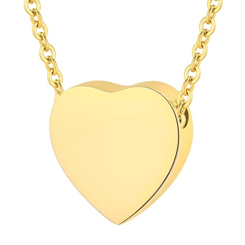 Heart Cremation Urn Necklace for Ashes for Women Men Cremation Locket Jewelry with Keepsake Urn Memorial Ash Jewelry Gold