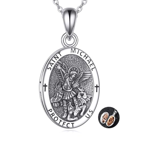 DAYLINLOVE Hecate Necklace 925 Sterling Silver Abalone Shell Oval Triple Moon Goddess Pendant Necklace Pagan Witch Proteccion Amulet Hecate Jewelry for Women Saint Michael 3