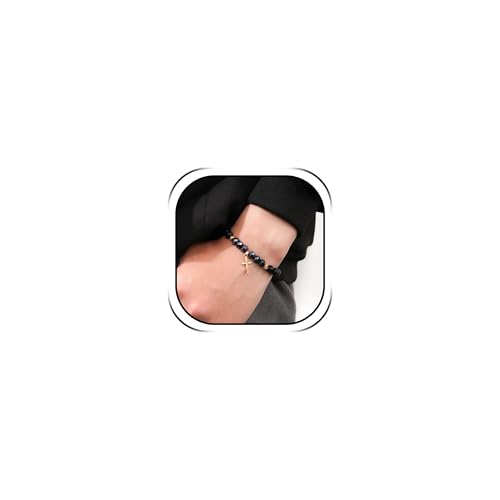 YANCHUN Cross Beaded Bracelet for Men Mens Cross Charm Bracelets Adjustable Jesus Faith Religious Easter Catholic Communion Baptism Christmas Jewelry Gift for Men A1