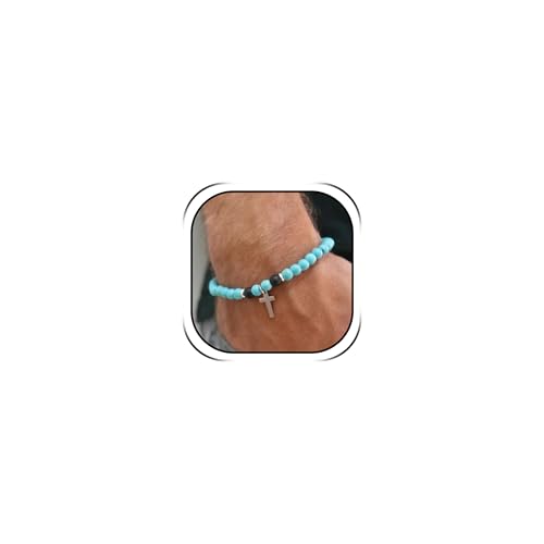 YANCHUN Cross Beaded Bracelet for Men Christian Gift Mens Cross Charm Bracelets Adjustable Jesus Faith Religious Easter Catholic Communion Baptism Christmas Jewelry Gift for Men A1