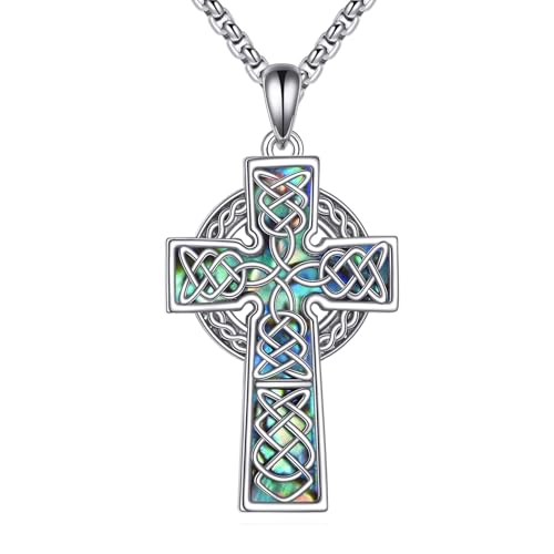 URONE Celtic Cross Necklace 925 Sterling Silver Cross Pendant Necklace Irish Jewelry Protection Religious Gift for Men Women