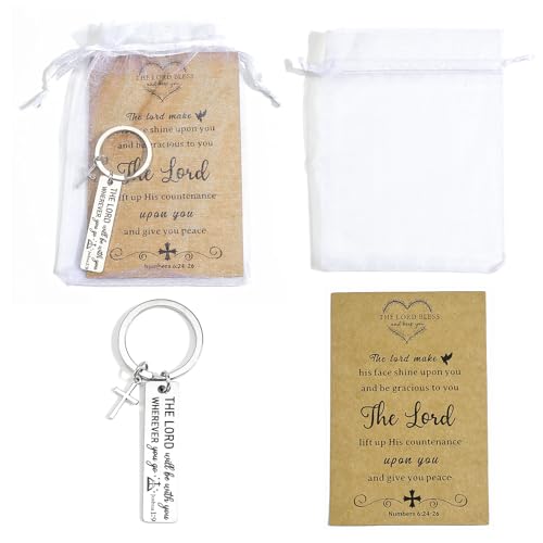 Christian Keychain, Bible Verses Keychain with Cross Pendant, Organza Gift Bag and Card, Religious Faith Gifts for Birthday Graduation Communion Christmas Thanksgiving
