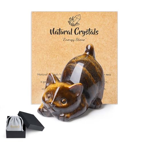 QINJIEJIE Tigers Eye Crystal Cat Ornamnets Cat Gifts for Women Brown - Tiger Eye