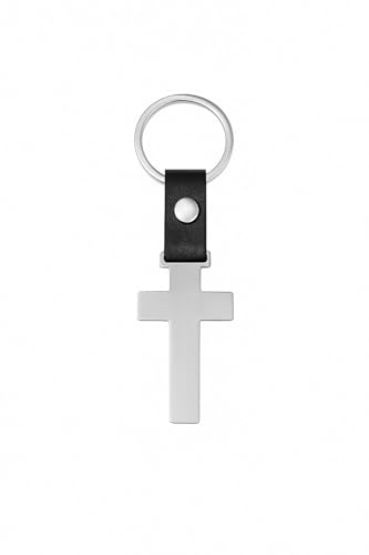 Harts Christian Cross Keyring with Leather PU Insert, 54mm x 30mm, Gold and Silver, 10cm Total Length